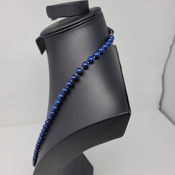 Navy Blue Chocker Style Plastic Faux Pearl Beaded Necklace Layering Simple - Picture 8 of 10